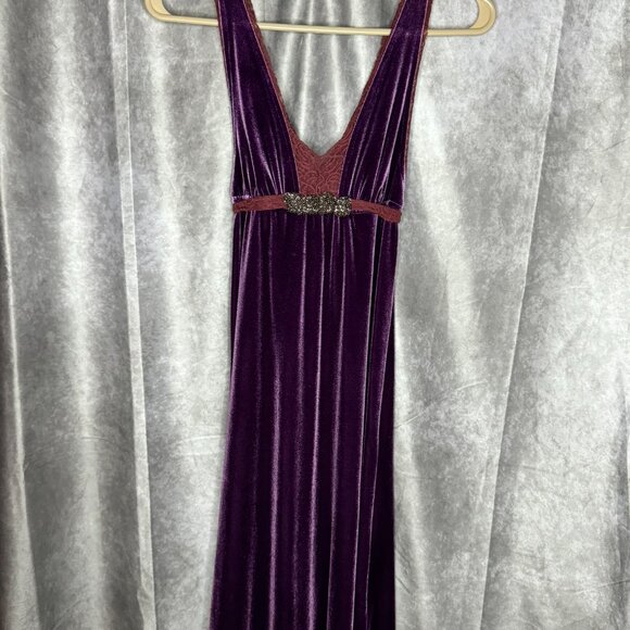 Rare Free People Boho Velvet & Lace Plum Purple Dress XS EUC - Picture 2 of 6